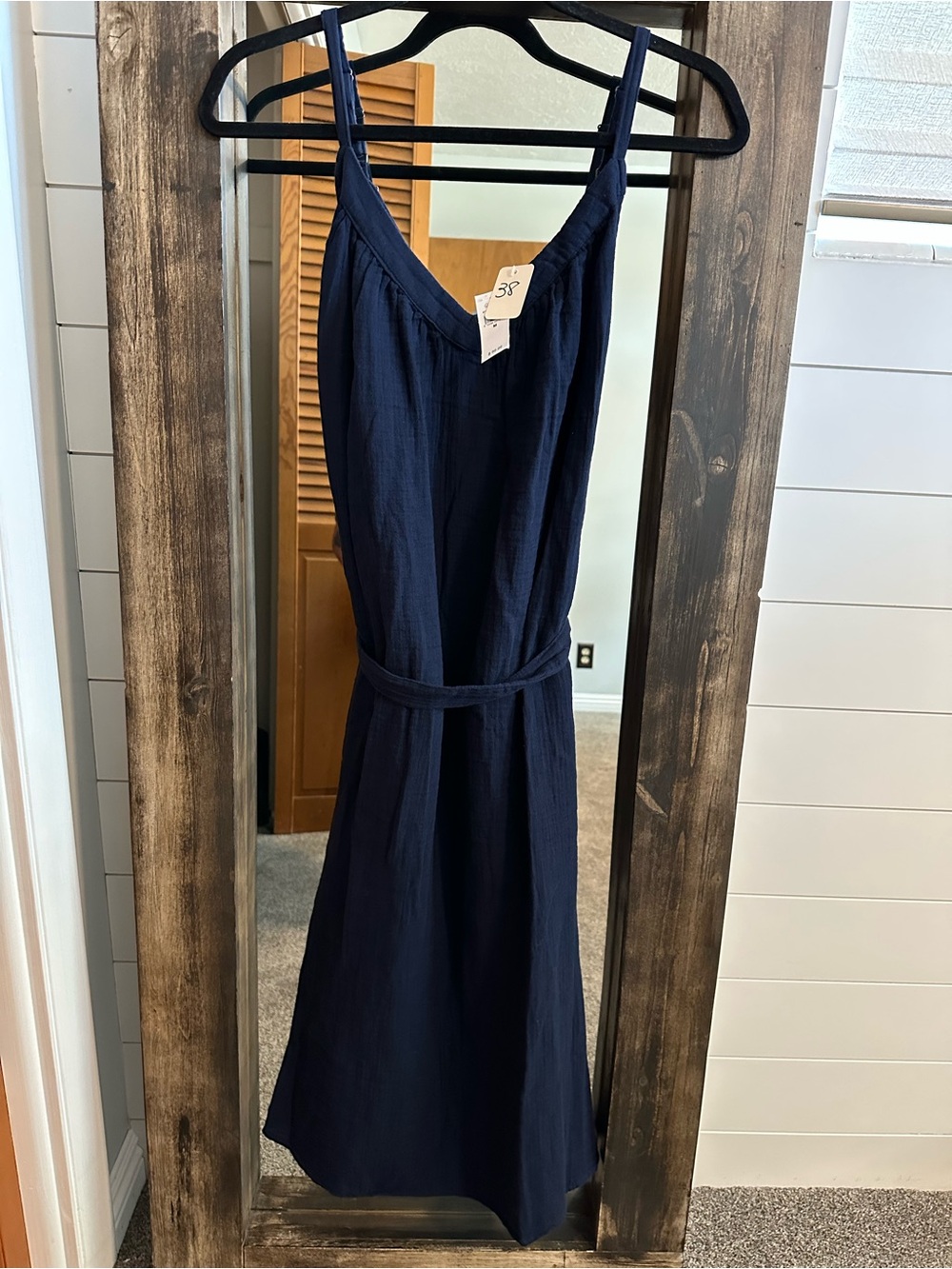 NWT Gap Women’s Midi Dress Medium Navy Blue Gauze Tie Waist Adjustable Straps - Picture 1 of 4